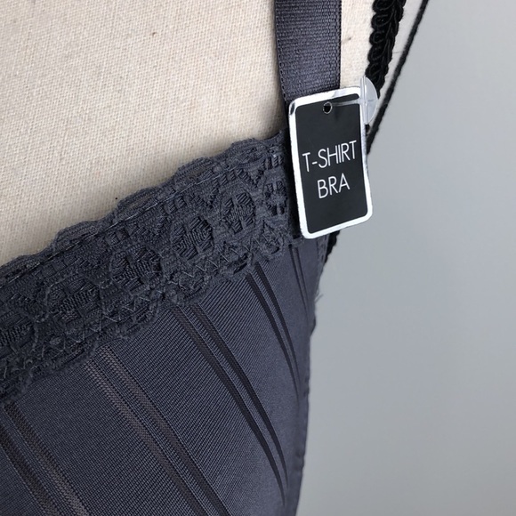 SALE 3/$40 NWT Body Embrace  t-shirt bra grey stripe with lace trim 38D - Picture 2 of 11